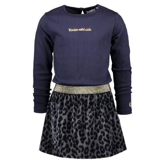 NWT - Moodstreet - Girls' Navy and Leopard Print Velvet Dress, Size 6 - Picture 1 of 2